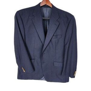 Vintage 90s Lauren Ralph Lauren Navy Blue Blazer 44R Made in Canada Wool Crest